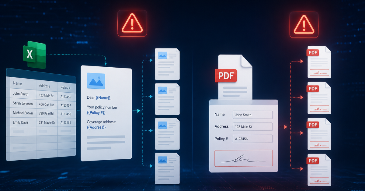 Featured image for “Insurance Document Generation: Why Mail Merge and PDF Fillers Break at Scale ”